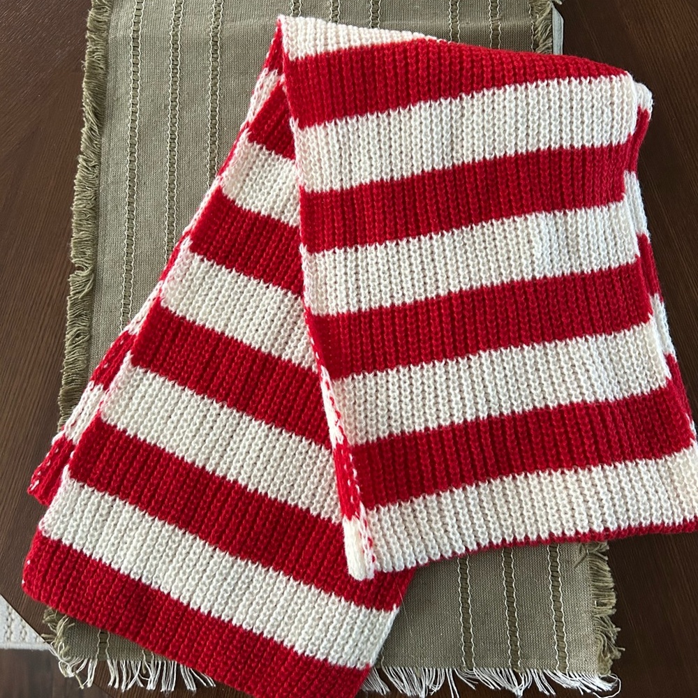 Red and White Striped Knit Scarf
